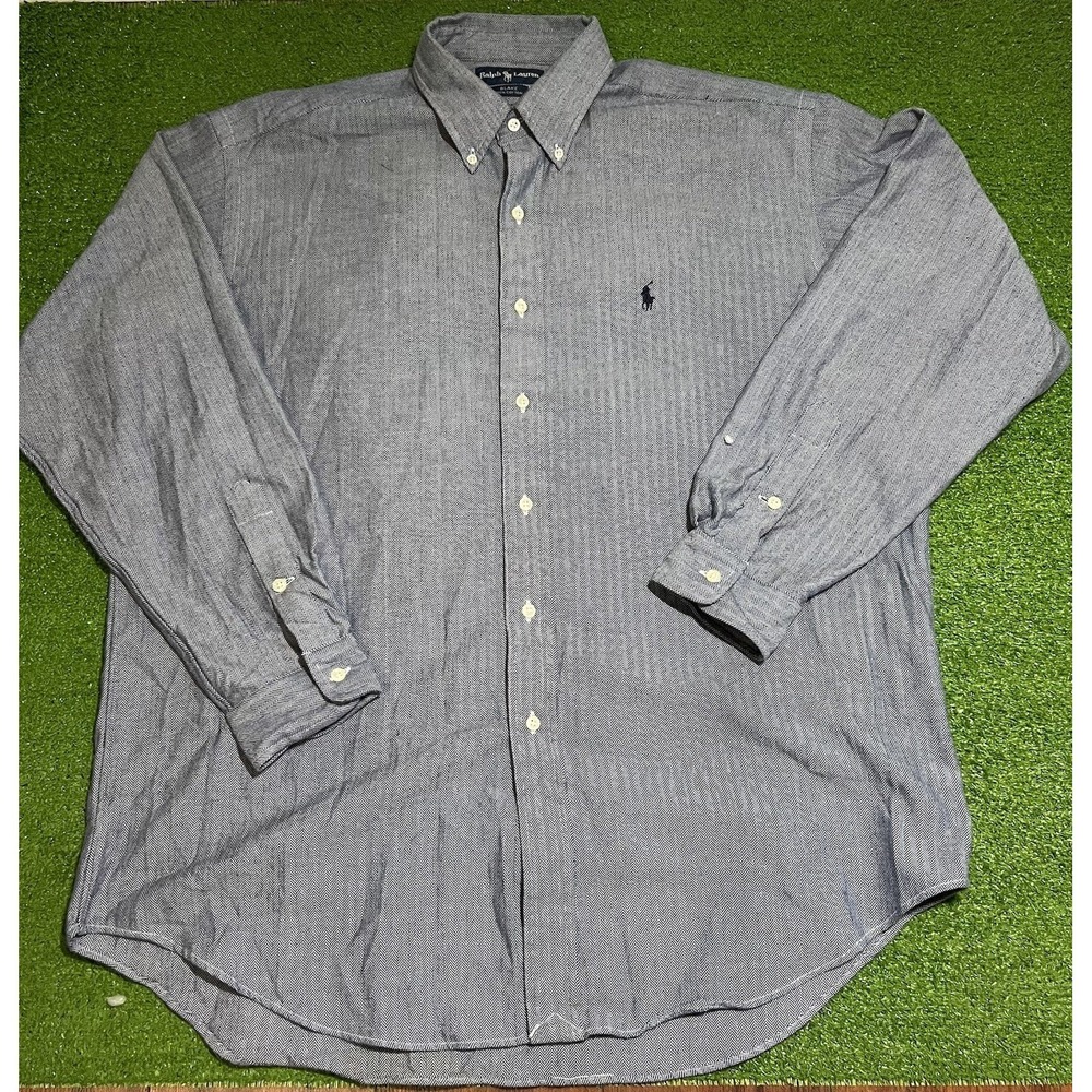 Vintage Ralph Lauren Button Up LG Blake Heavy Cotton Herringbone Casual Preppy